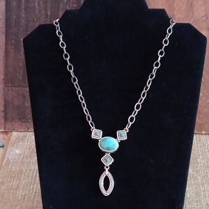 Studio Barse 925 Silver Turquoise Lariat Textured Link Necklace
